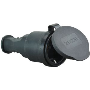 Schuko-Vollgummikupplung mit Deckel schwarz IP44