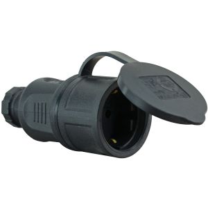 Schuko-Gummikupplung mit Deckel schwarz IP44