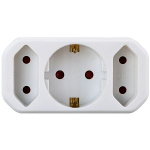 Steckdosenadapter 1xSchuko 2xEuro weiß