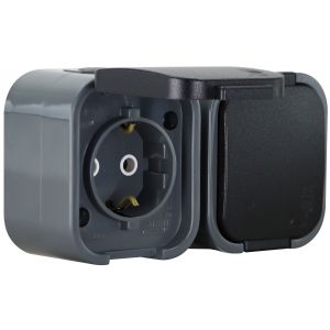 AP Steckdose 2-fach wr B2 IP54 grau-schwarz