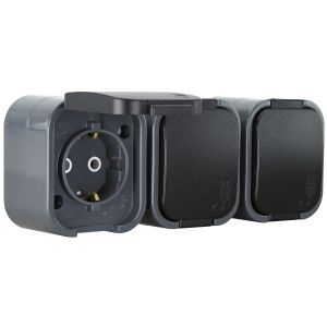 AP Steckdose 3-fach wr B2 IP54 grau-schwarz